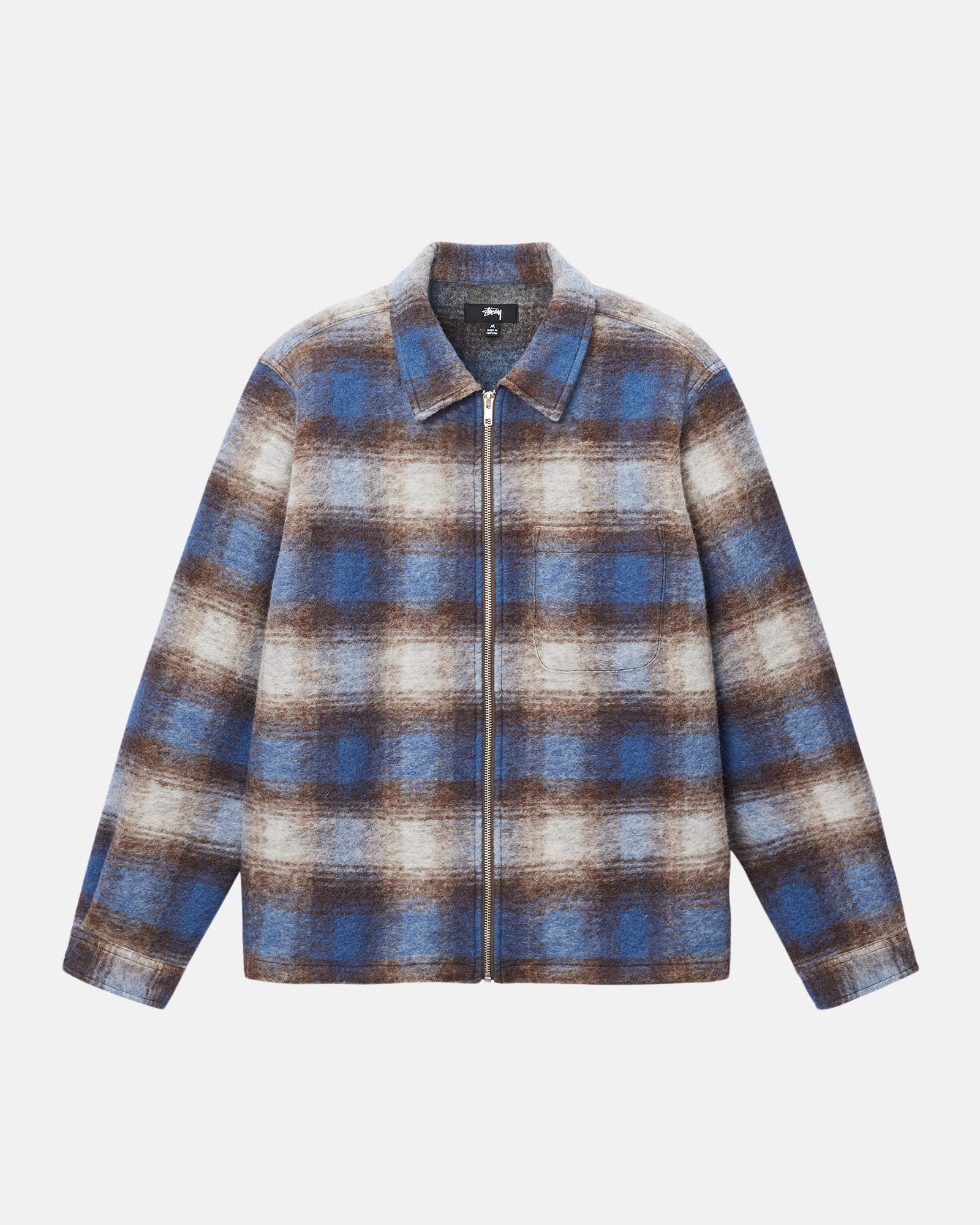 BRUSHED WOOL PLAID ZIP SHIRT